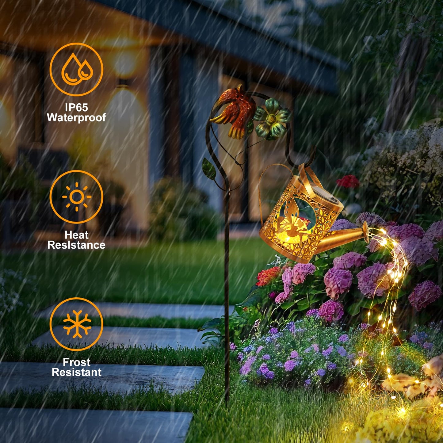 QOCNAM Solar Lights Outdoor Garden Decor Solar Watering Can with Crackle Glass Lights Waterproof Metal Hanging Fairy Lantern for Patio Lawn Yard Outside Decorations- Unique Gift Ideas for Gardening