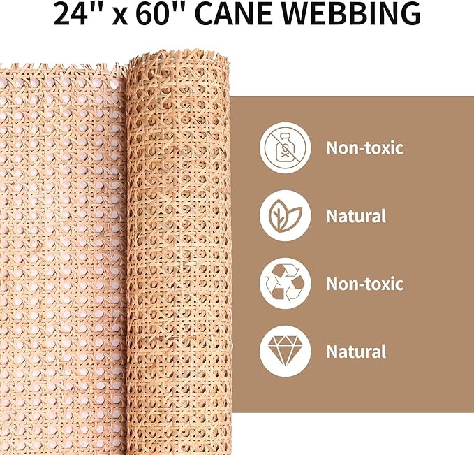 24" Width Natural Cane Webbing 5Feet, Rattan Webbing Roll