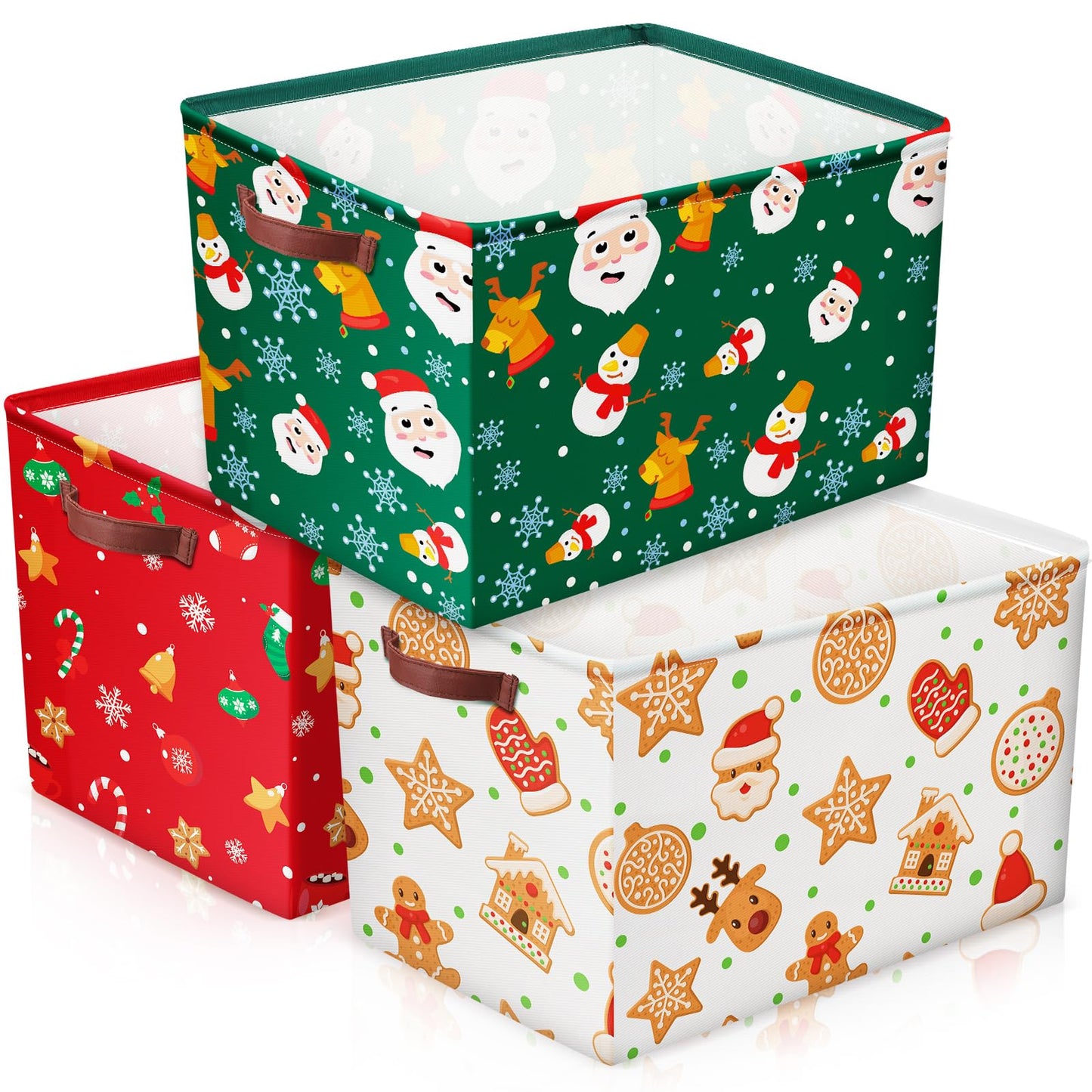 Geelin 3 Pcs Large Christmas Baskets 15 x 11 x 9.5 Inch Empty Xmas Storage Bin with Handles Collapsible Waterproof Extra Big Foldable Gift Basket for Office Home Bedroom Cloth Toy Gift(Vintage)