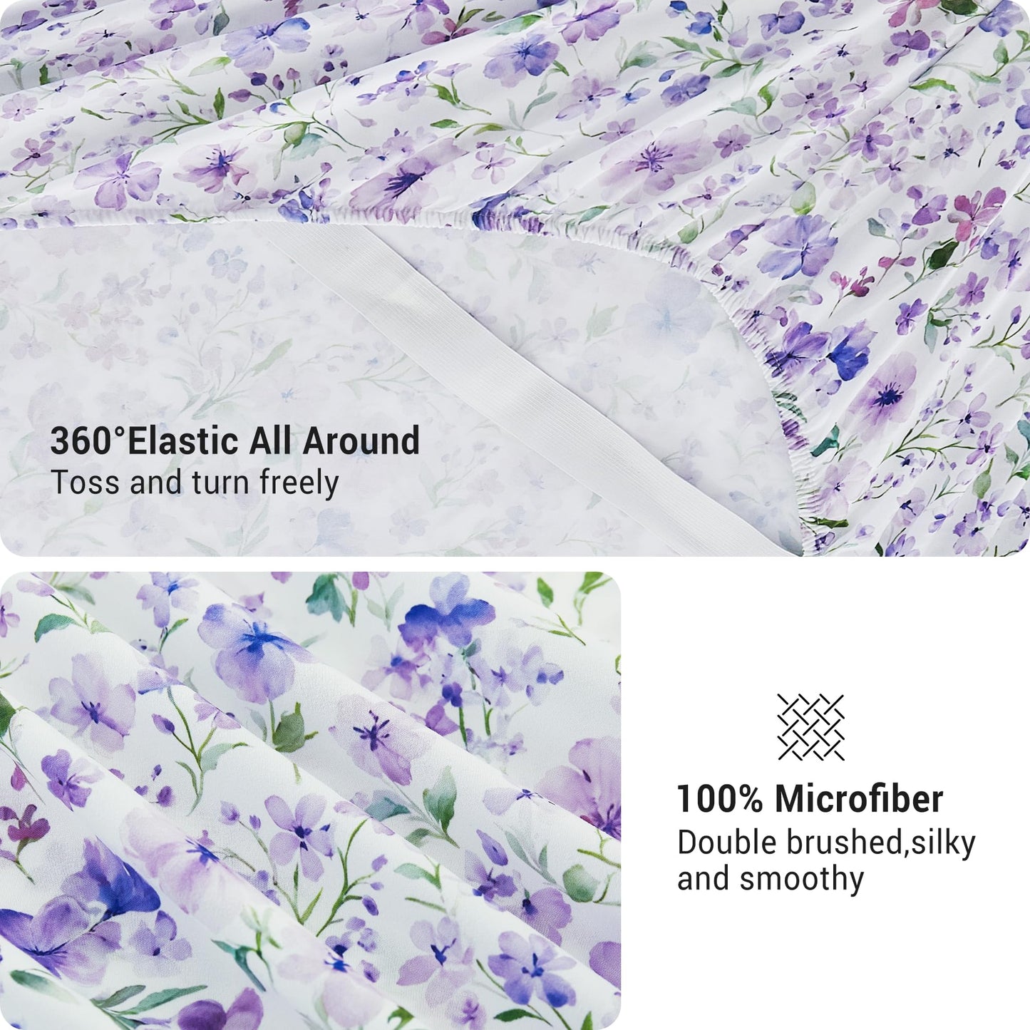 Viviland Floral Twin Sheet Set - 3 Piece Vintage Lavender Flower and Leaves Patterned Bed Sheets - Soft, Breathable Microfiber Sheets with Deep Pocket, Non-Slip Fitted Sheets & Pillowcases