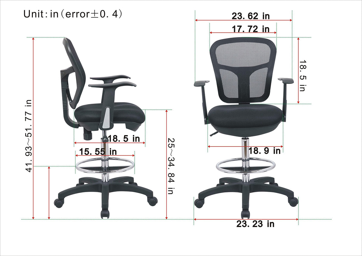 OfficeFactor Drafting Chair Tall Office Chair with Arms Executive Ergonomic Standing Desk Chair with Anti Scratch Wheels and Footrest