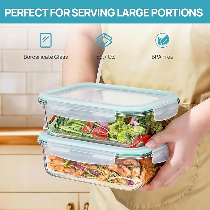 Vtopmart 2Pack 1500ml/50.7oz Large Glass Storage Containers
