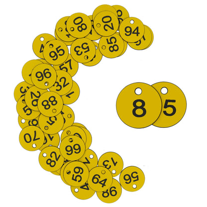 StayMax Plastic ID Number Tags Engraved Tags Key Tags Without Key Rings (1-50, Yellow)