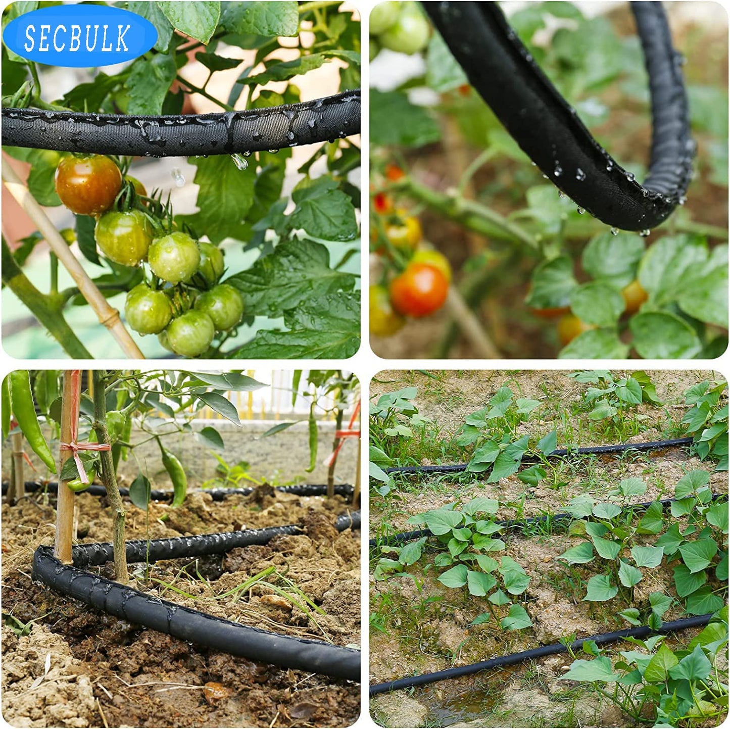Secbulk 2026 Flat Soaker Hose 100 ft with Stakes for Garden, 50ft x 2 Linkable Drip Hose Diy Garden Irrigation System Saving 80% Water, Dual-layer Leak-free Design Water Hose with Holes