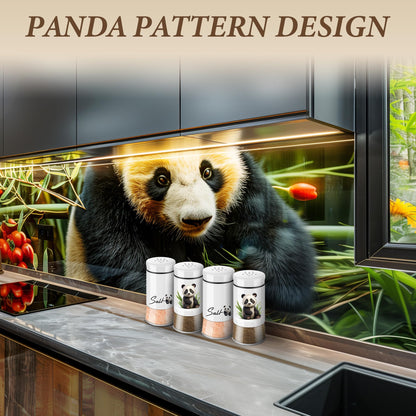 Panda Salt and Pepper Shakers Set,5 oz Glass Bottom Salt Pepper Shaker with Stainless Steel Lid Kitchen Decor and Accessories Refillable Design(Panda Sitting)