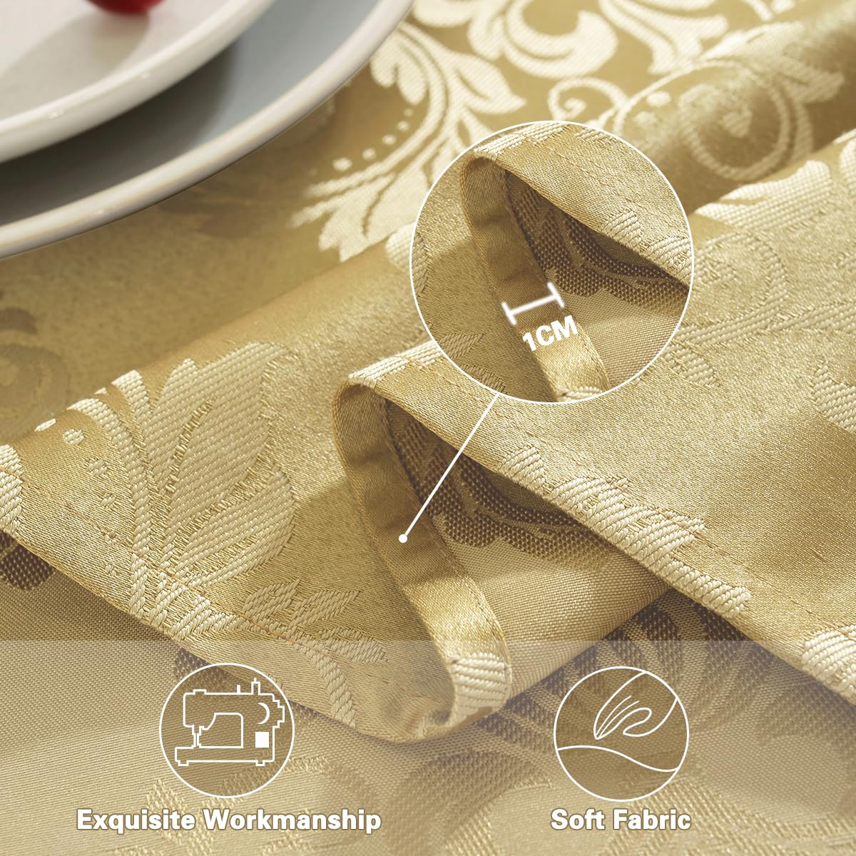 SASTYBALE Damask Gold Tablecloth for Rectangle Tables 60 x 120 Inch, Floral Jacquard Waterproof Stain Resistant Fabric Table Cloth, Polyester Table Cover for Dining/Party/Wedding/Indoor/Outdoor
