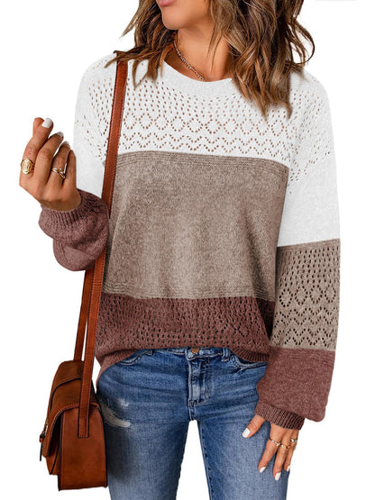 Lylinan Womens Sweaters Casual Boho Long Sleeve Shirts Crewneck Lightweight Crochet Tops Pullover Knit Sweater