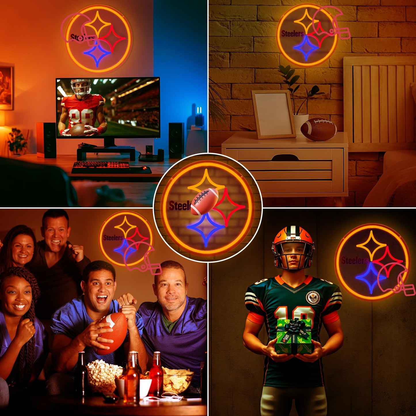 Football Team Neon Sign, Cool Dimmable Light Up Football Team Logo Hanging USB Powered for Wall Decor Art, Man Cave, Bedroom, Game Room Deco, Birthday Christmas Merch Gift for Boys Fans(Stealrs)