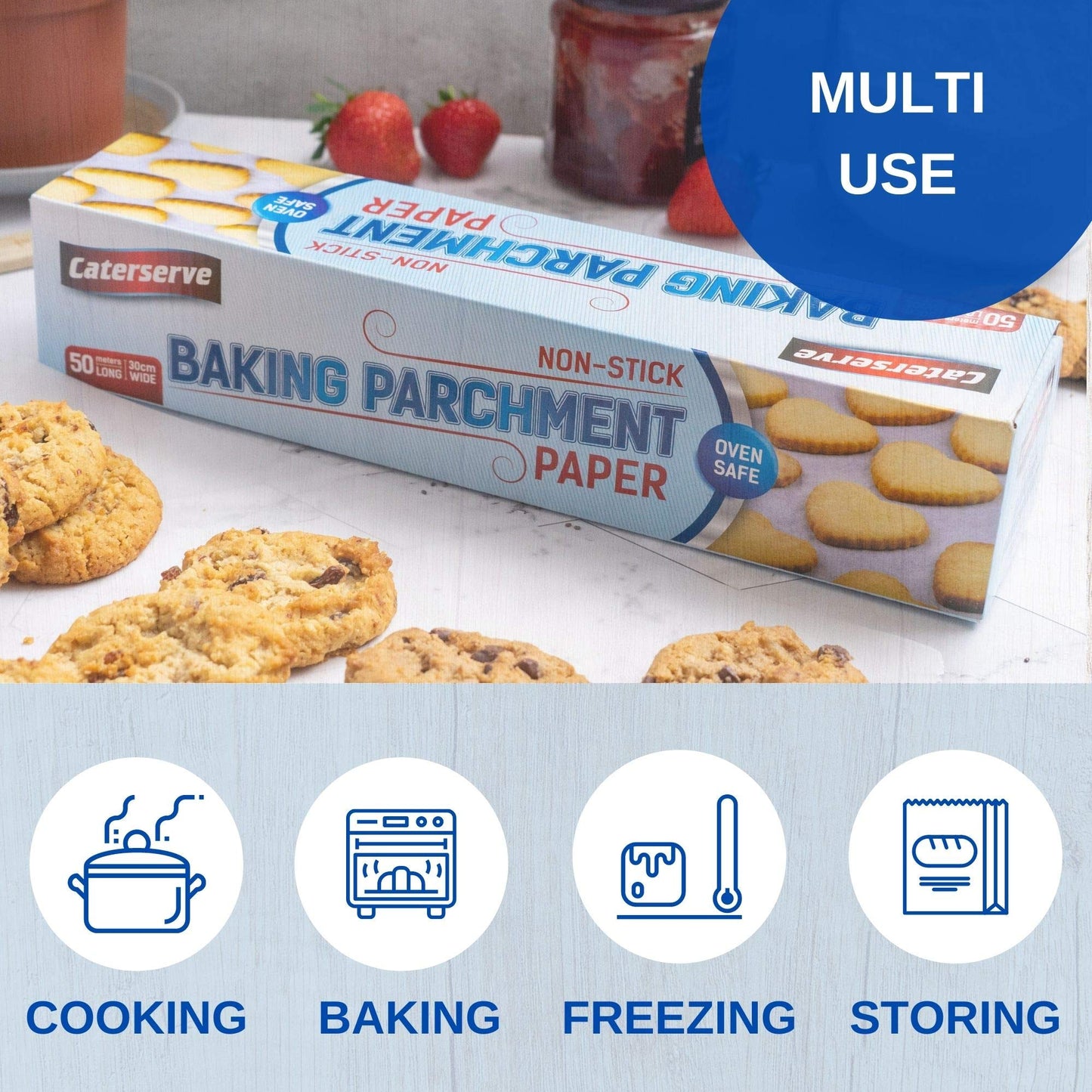 Baking Paper | 50m Baking Parchment Paper | Premium Quality Greaseproof Paper for Kitchen Use,Oven Safe and Food Grade Material | Perfect for Pastries, Catering | by Caterserve