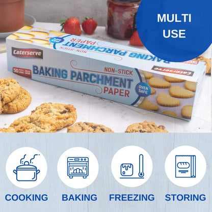 Baking Paper | 50m Baking Parchment Paper | Premium Quality Greaseproof Paper for Kitchen Use,Oven Safe and Food Grade Material | Perfect for Pastries, Catering | by Caterserve