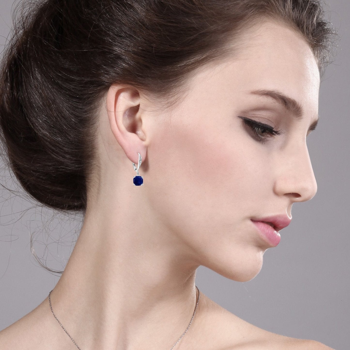 Gem Stone King Drop Dangle Earrings For Women | 7MM Cushion Cut Gemstone Birthstone and Diamond | 925 Sterling Silver | Jewelry Gift for Mom Wife Her | Blue Sapphire-September | Sterling Silver