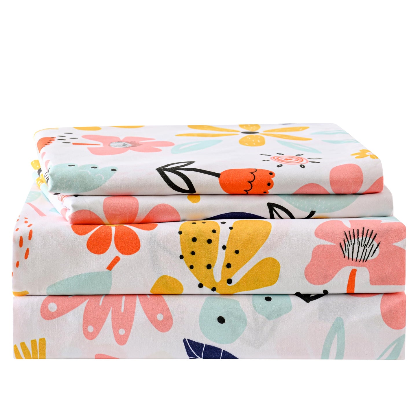 Yibeizi Floral Sheet Set for Girls, Full Size Kids Cute Flower Patterned Bedsheet Microfiber Deep Pocket Bedding Sheets & Pillowcases 4 Pieces