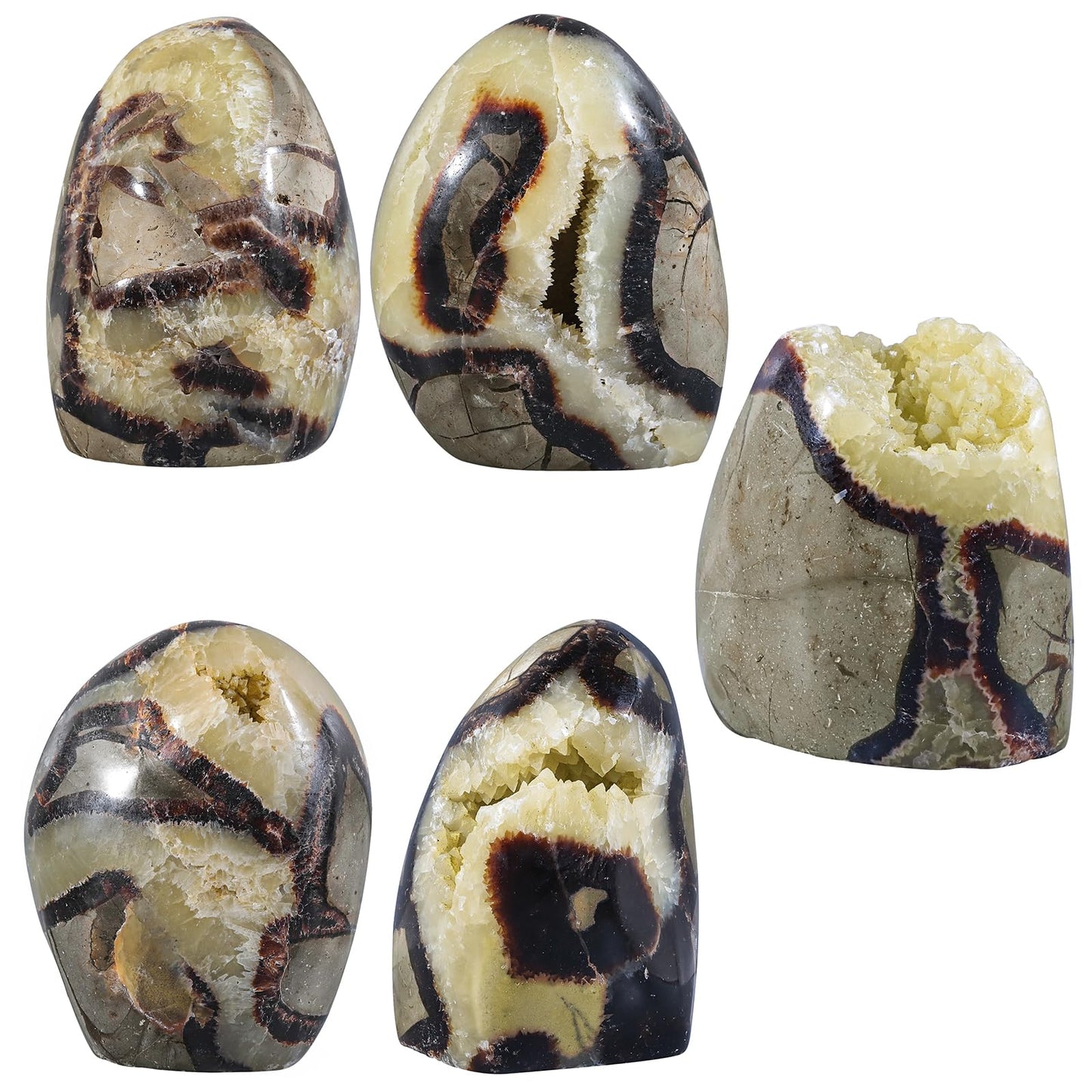 SUNYIK 300-400g Natural Septarian Dragon Geode Tower, Self-Standing Crystal Cluster for Home Office Decor, Healing Stone Mineral Specimen for Reiki Meditation