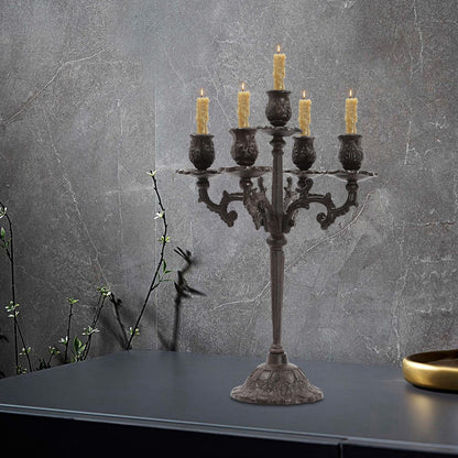 5-Arm Candle Holder, Vintage Candle Holder Set with Scroll Arms, Aged Iron Candelabra with 5-Inch Base, Romantic Table Centerpiece for Wedding, Birthdays, Anniversaries, Christmas, Valentine's Day
