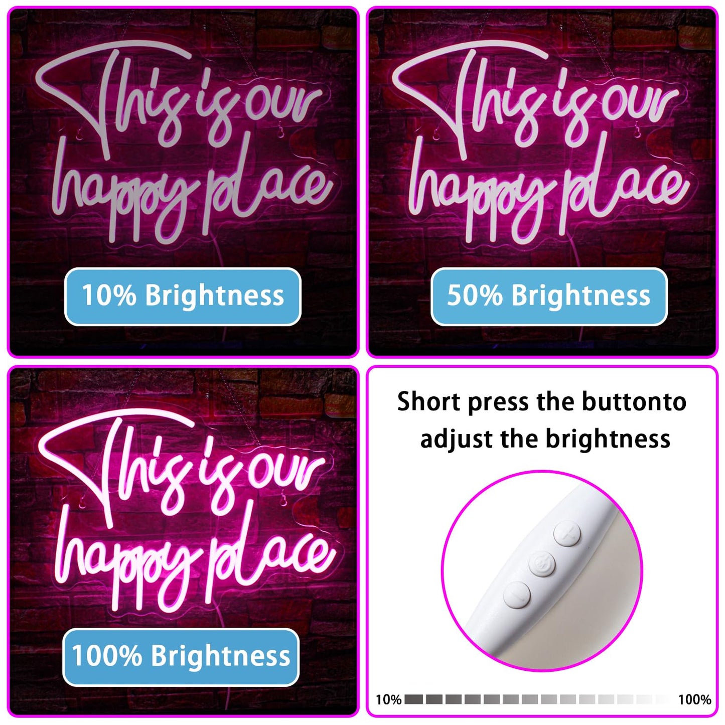 NOSUN This is Our Happy Place Neon Sign Happy Place Neon Signs for Wall Decor Dimmable Warm White LED Signs for Bedroom Classroom Man Cave Home Bar Birthday Party Game Zone Decor Neon Classroom Sign