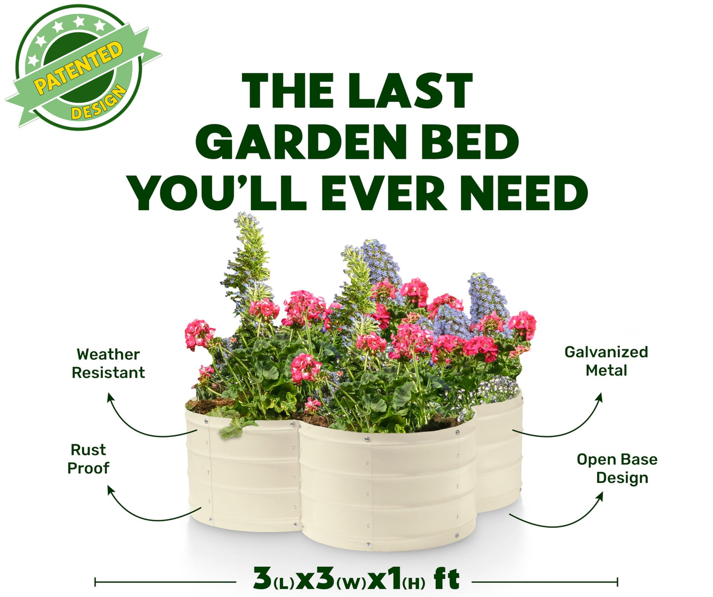 Plant & Plot Galvanized Raised Garden Beds Outdoor // 3×3×1 ft Planter Raised Beds for Gardening, Vegetables, Flowers // Large Metal Garden Box (White) // Patented Tool-Free Design