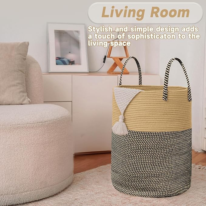 Large Woven Laundry Basket Hamper, 100L Cotton Rope Storage Bin