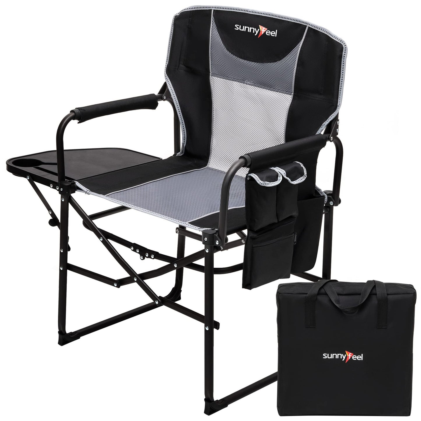 SUNNYFEEL Camping Directors Chair, Heavy Duty,Oversized Portable Folding Chair with Side Table, Pocket for Beach, Fishing,Trip,Picnic,Lawn,Concert Outdoor Foldable Camp Chairs