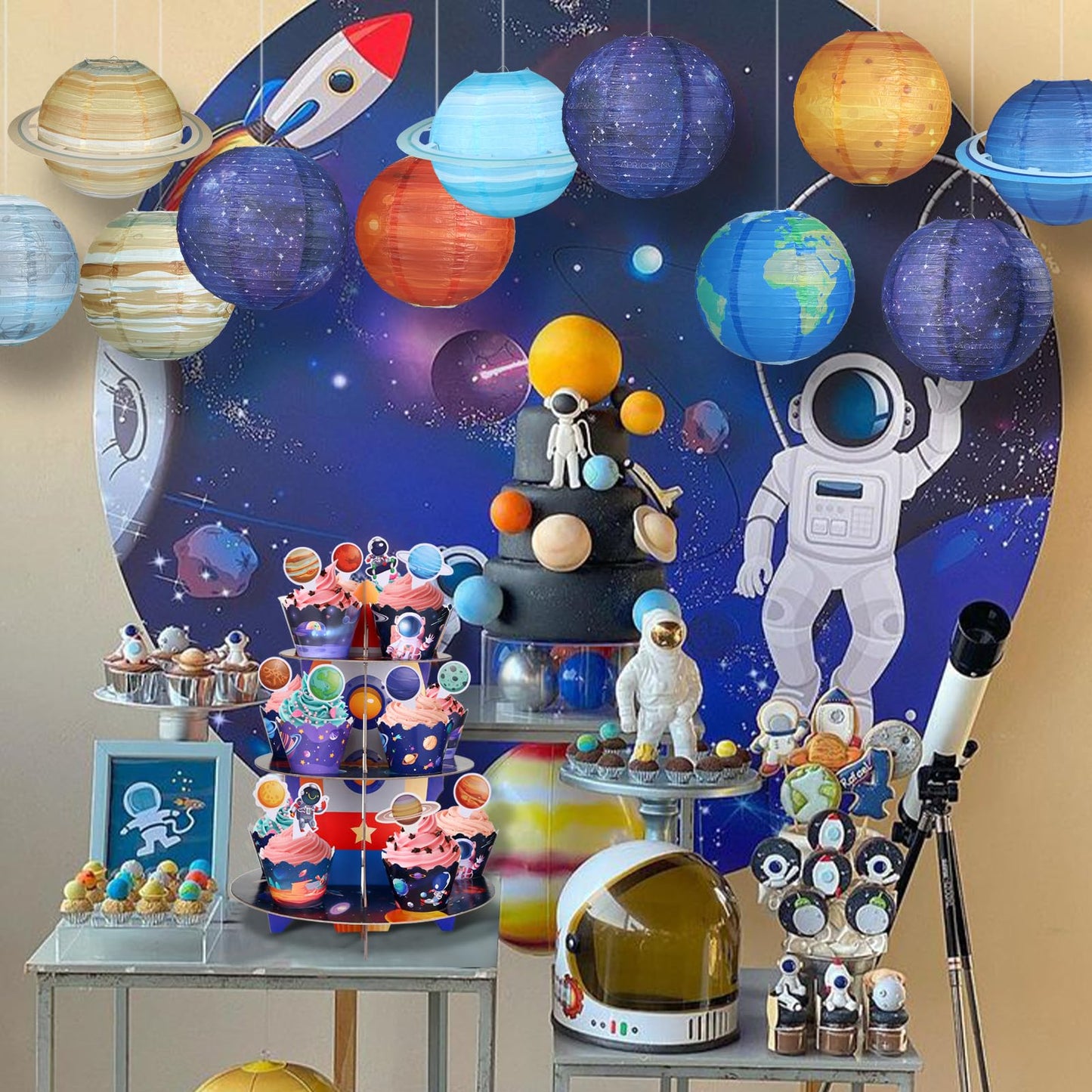 3pcs Galaxy Paper Lanterns with Constellation, 12 inch Space Party Decor, Galaxy Themed Paper Lanterns for Galaxy Party Decorations Party Birthday Room Decorations