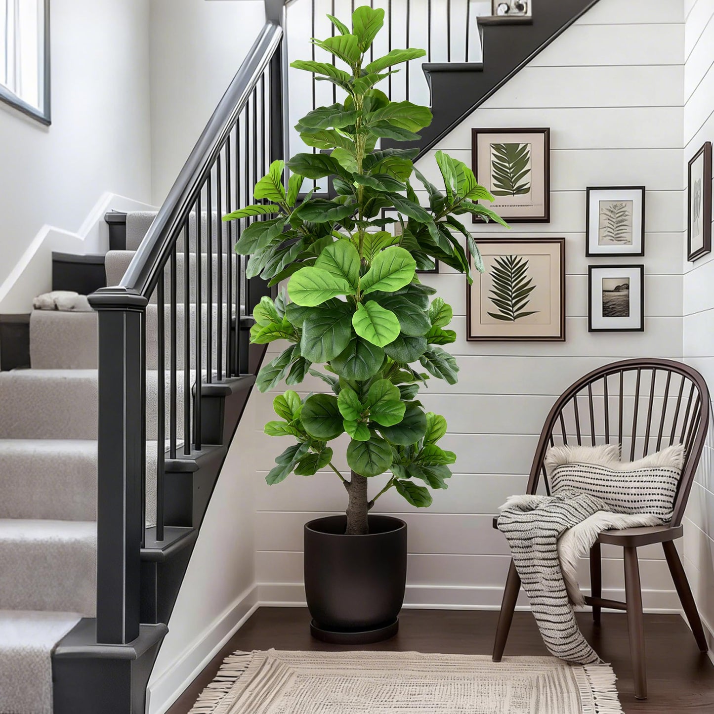 Artificial Fiddle Leaf Fig Tree 6ft - Tall Faux Ficus Lyrata Plant with Realistic Leaves and Large Trunk, 72" Fake Fig Tree in Pot for Home Living Room Office Porch Indoor Decor Perfect Housewarming