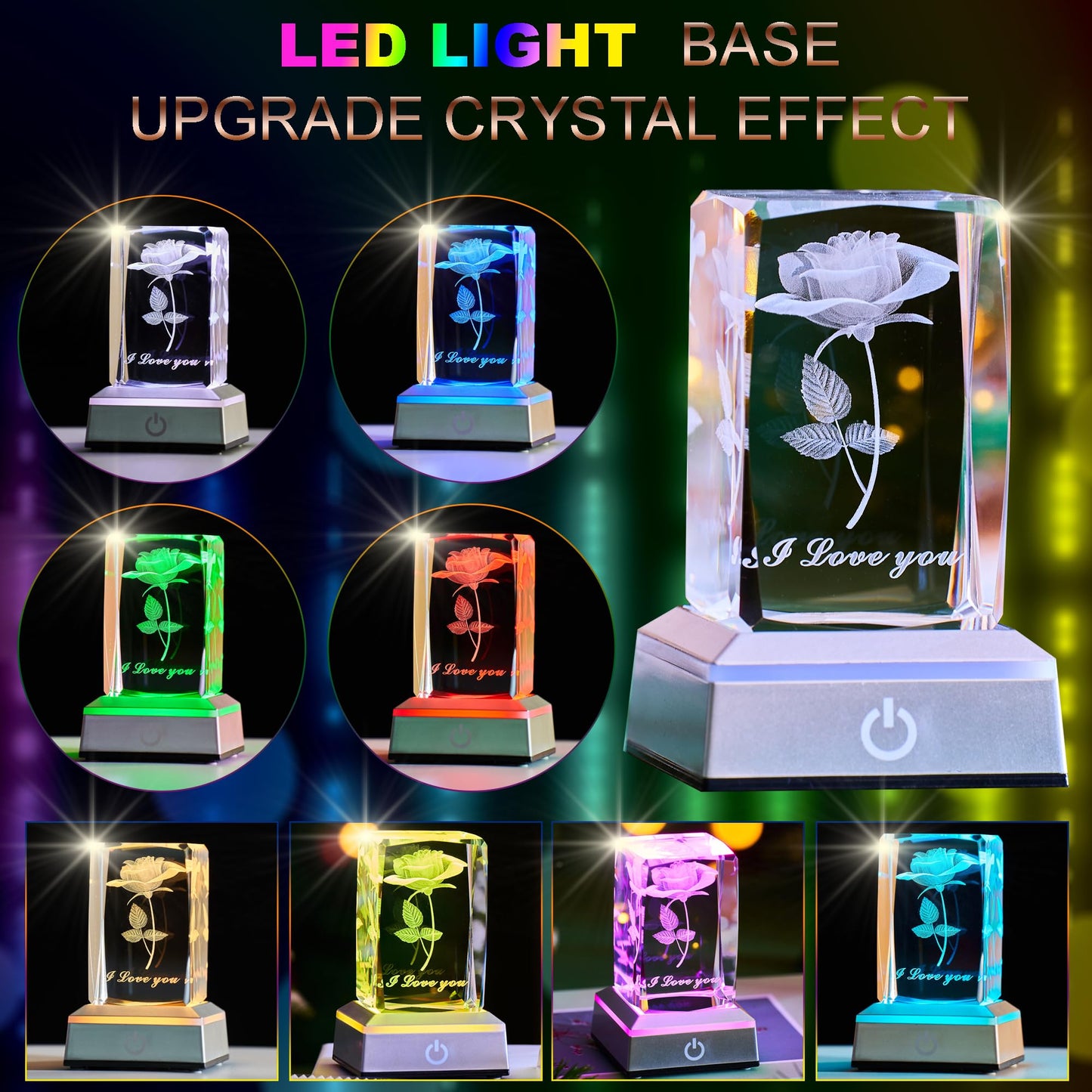 Ghtixsu 3D Rose Crystal Night Lamp with Adjustable LED Lights - I Love You, Mothers Day Gifts Ideas for Mom Valentines Day, Anniversary, Birthday Gift for Her, Wife, Girlfriend