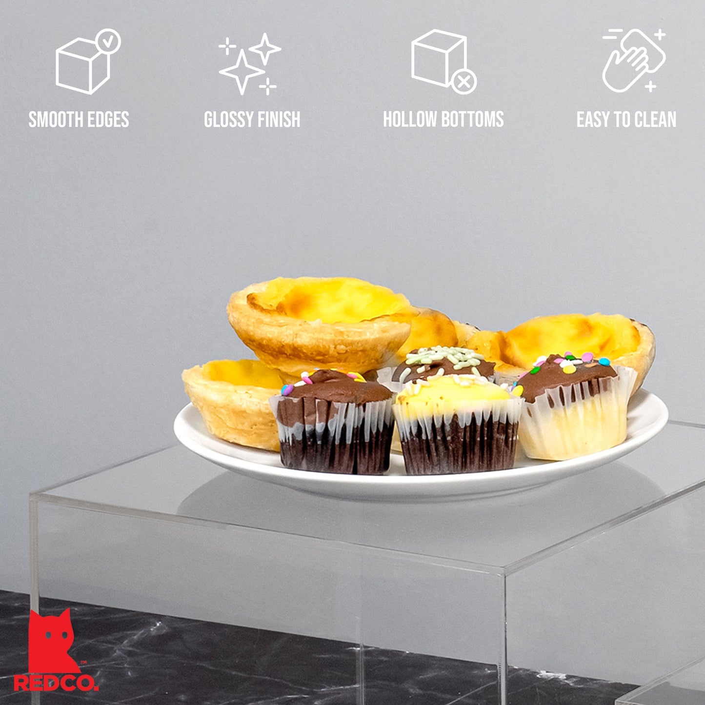 Red Co. Set of 3 Crystal Clear Acrylic Cube Display Nesting Risers with Hollow Bottoms, Transparent
