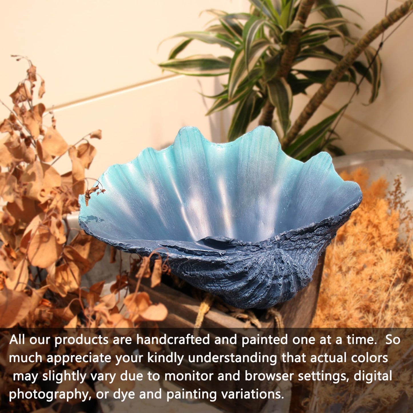 ALIWINER Medium Blue Scalloped Clam Shell Bowl Sea Shell Decor for Nautical Beach House,Coastal Decor Gift of Housewarming and Wedding Party