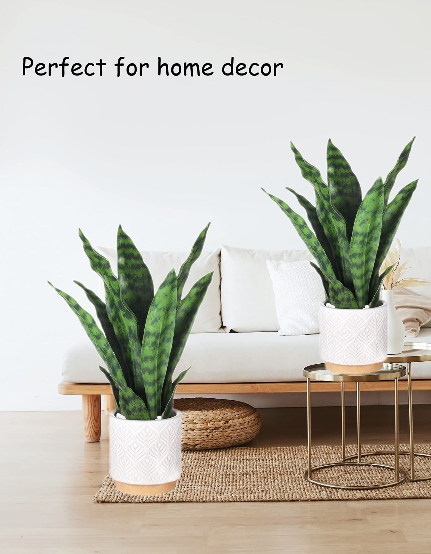 DUZYXI Artificial Snake Plants 16" with White Ceramic Pot Sansevieria Plant Fake Snake Plant Greenery Faux Plant in Pot for Home Office Living Room Housewarming Gifts Indoor Outdoor Decor-Green