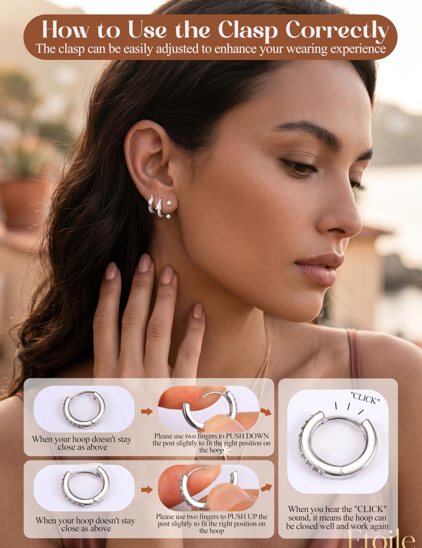 MILACOLATO 3Pairs 925 Sterling Silver Earrings for Women, Sterling Silver Filled Small Huggie Hoop Earrings Sets for Multiple Piercing Hypoallergenic, CZ Cartilage Earrings Stacks Trendy Earrings, I
