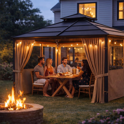 Batiyeer Gazebo Privacy Curtains 10' x 10' Outdoor Gazebo Curtains Waterproof with Mosquito Net Windows, Replacement 4-Panels Side Wall with Zippers for Patio Garden and Backyard, Brown(Curtain Only)