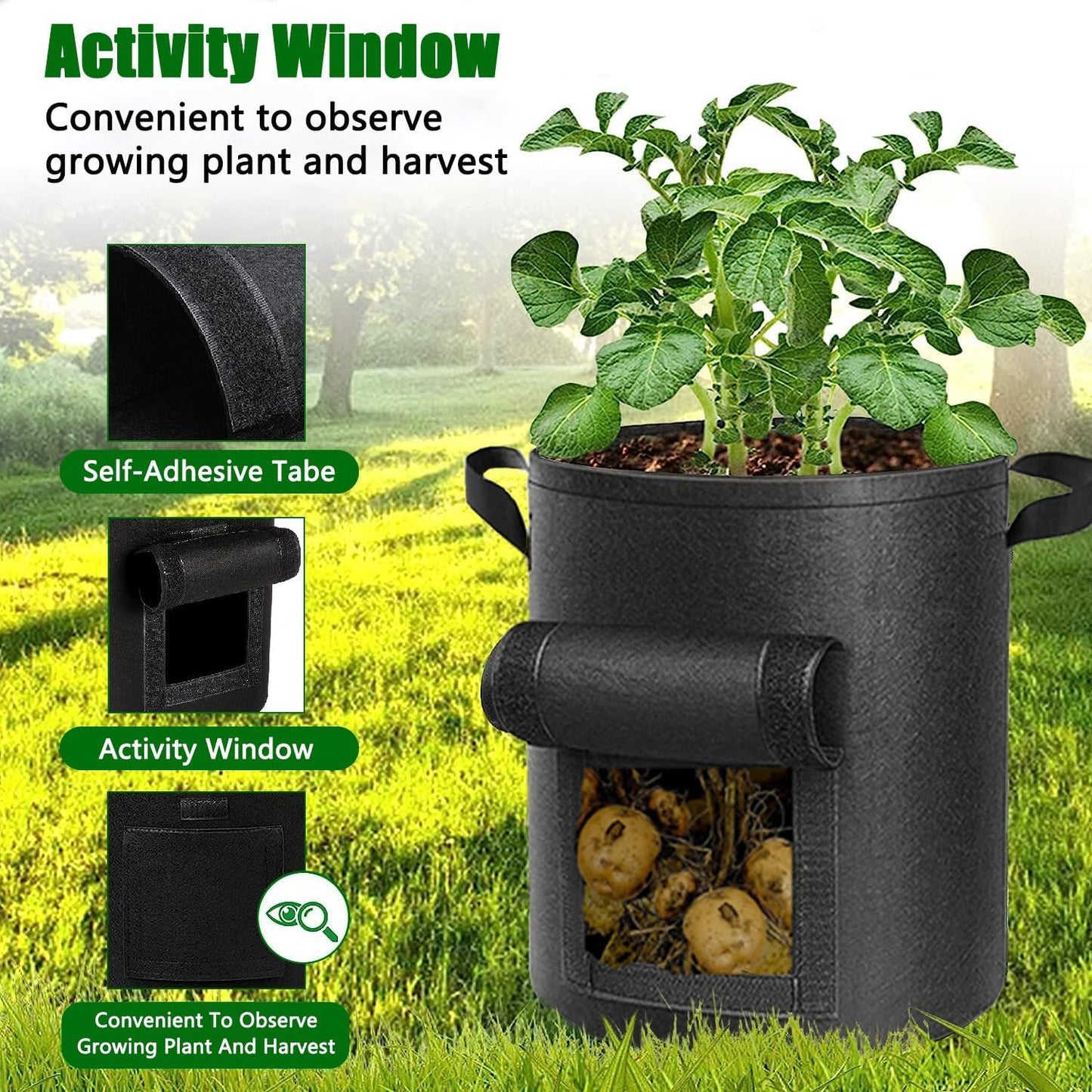 AGOLEAM 4 Packs 10 Gallon Potato Grow Bags, Heavy Duty Nonwoven Fabric Pots with Handles for Planting Vegetables, Flowers