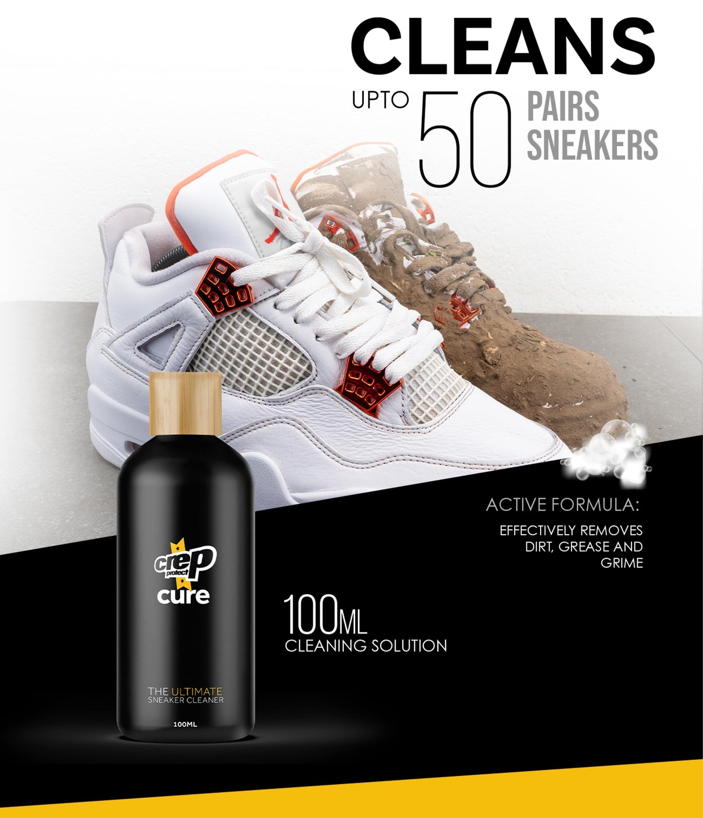 Crep Protect Cure Shoe Cleaner - Sneaker Cleaner Solution with Shoe Cleaning Brush & Microfiber Cleaning Cloth for Shoes, Sneaker, Leather, Nubuck, Suede & Canvas (100 ml).