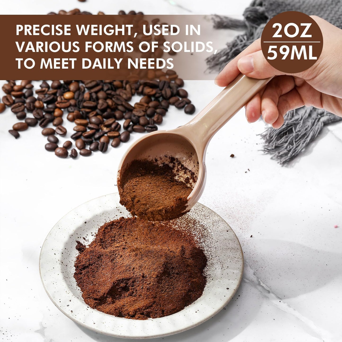 Teenyyou 10 Pcs 2 oz Foodservice Products Measure Spoon with Short Handle Measuring Scoop Miser Food Grade Solid Portion Control Spoon for Oatmeal Creatine Coffee Grains Spices Powders(Beige)