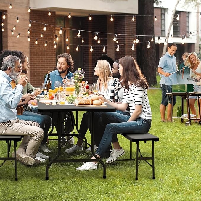 VINGLI Picnic Table Set with 2 Benches, 6 Feet Camping Table Chair Set