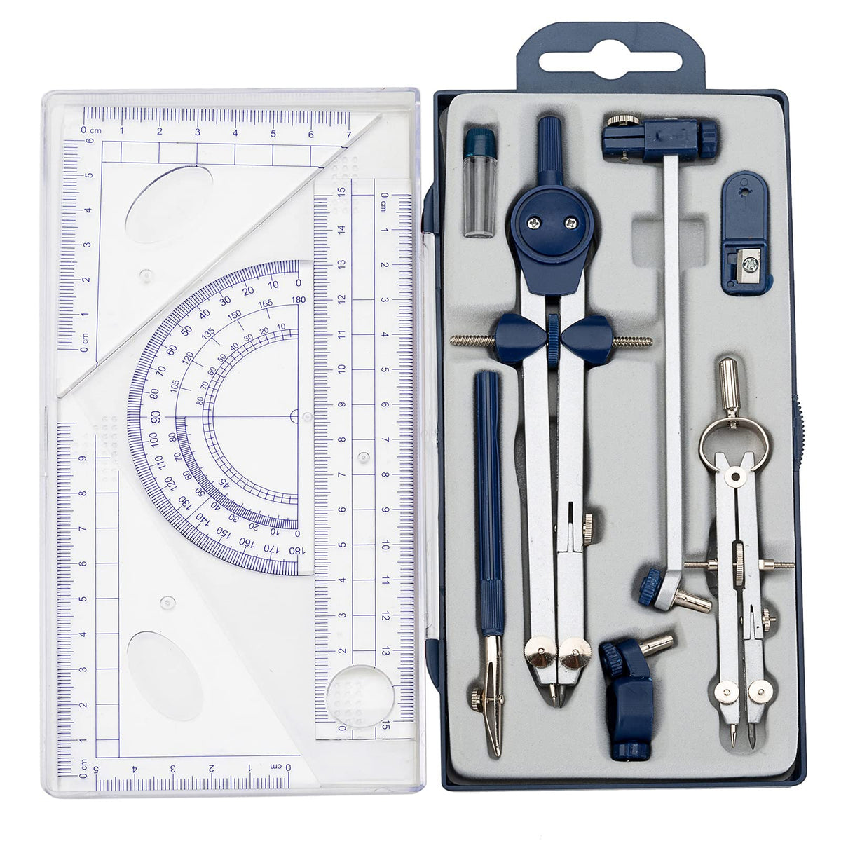 13 Pcs Compass and Protractors Set Math Compass Geometry Tool Metal Geometry Kit Precision Drawing Tool Circle Triangle Ruler Protractor with Storage Case for Kids Architects Engineers Students