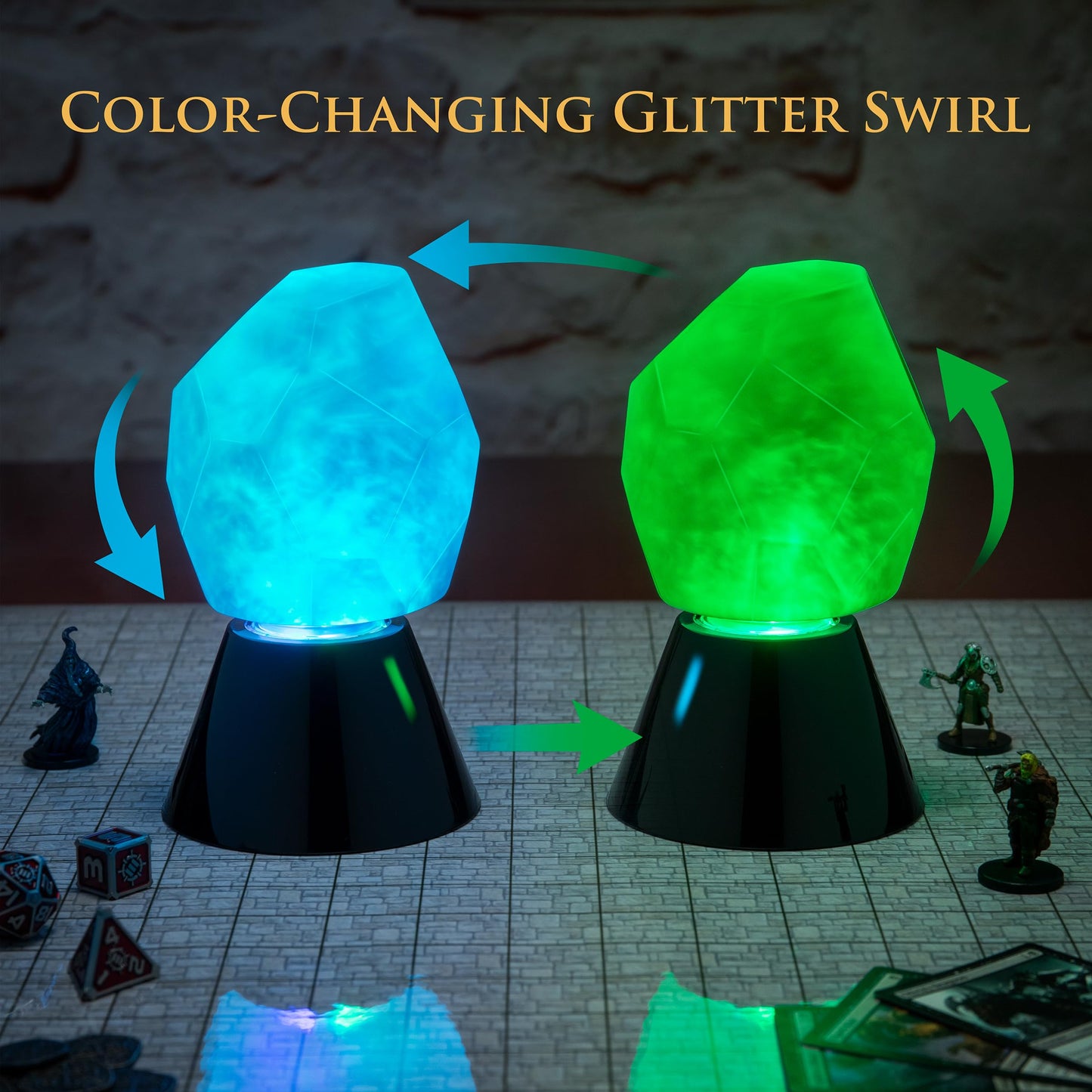 ENHANCE Tabletop Crystal Mood Light - Crystal Lamp for DnD, RPG, Board Game Night Ambience with Swirling RGB LED Effect - Battery Powered 40 Hours or USB-C Plug In, Ambient Game Lighting
