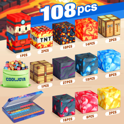 COOLJOYA Magnetic Blocks, 108PCS Magnetic Building Blocks for Kids Boys Girls Aged 3 4 5 6 7 8 Years Old, Montessori STEM Toys for Toddlers Kids, Stacking Construction Toys Sword Lava