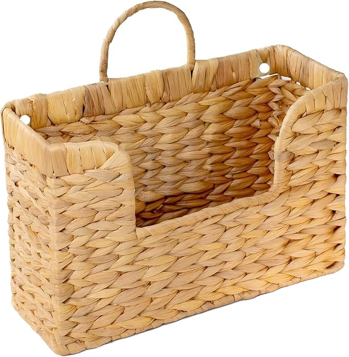 Magazine Holder Wall Basket Water Hyacinth Woven Mail Organizer, Wicker Wall