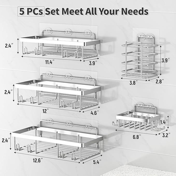 5 Pack Shower Caddy Organizer Rack Shelf
