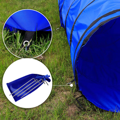 lionto Outdoor Tunnel Robust for Large and Small Dogs, 200 x 40 cm, Foldable Play Tunnel for Children with Pegs Made of Tear-Resistant Material, Stable Agility Tunnel with Practical Carry Bag, Blue