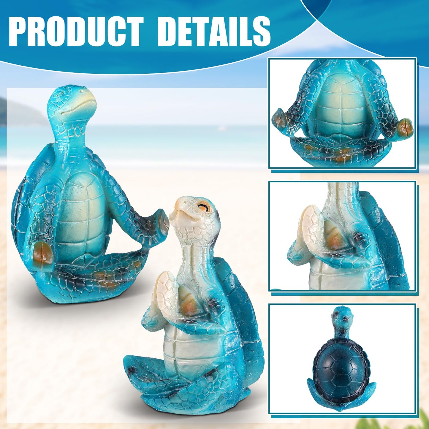 Briwooody 4 Pcs Sea Turtle Meditation Yoga Decor Office Beach Zen Room Decor Sea Turtles Yoga Figurines Coastal Ocean Beachy Bathroom Turtle Gifts for Women Yogis Home Office Decorations(Classic)
