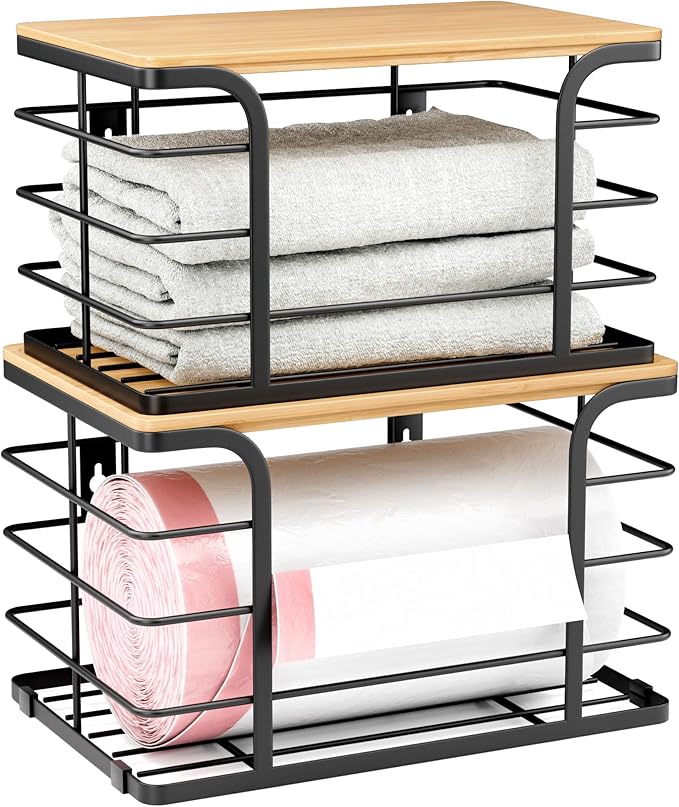 2 Pack Extra Large Stackable Pantry Organizers and Storage, Wall Mount Trash