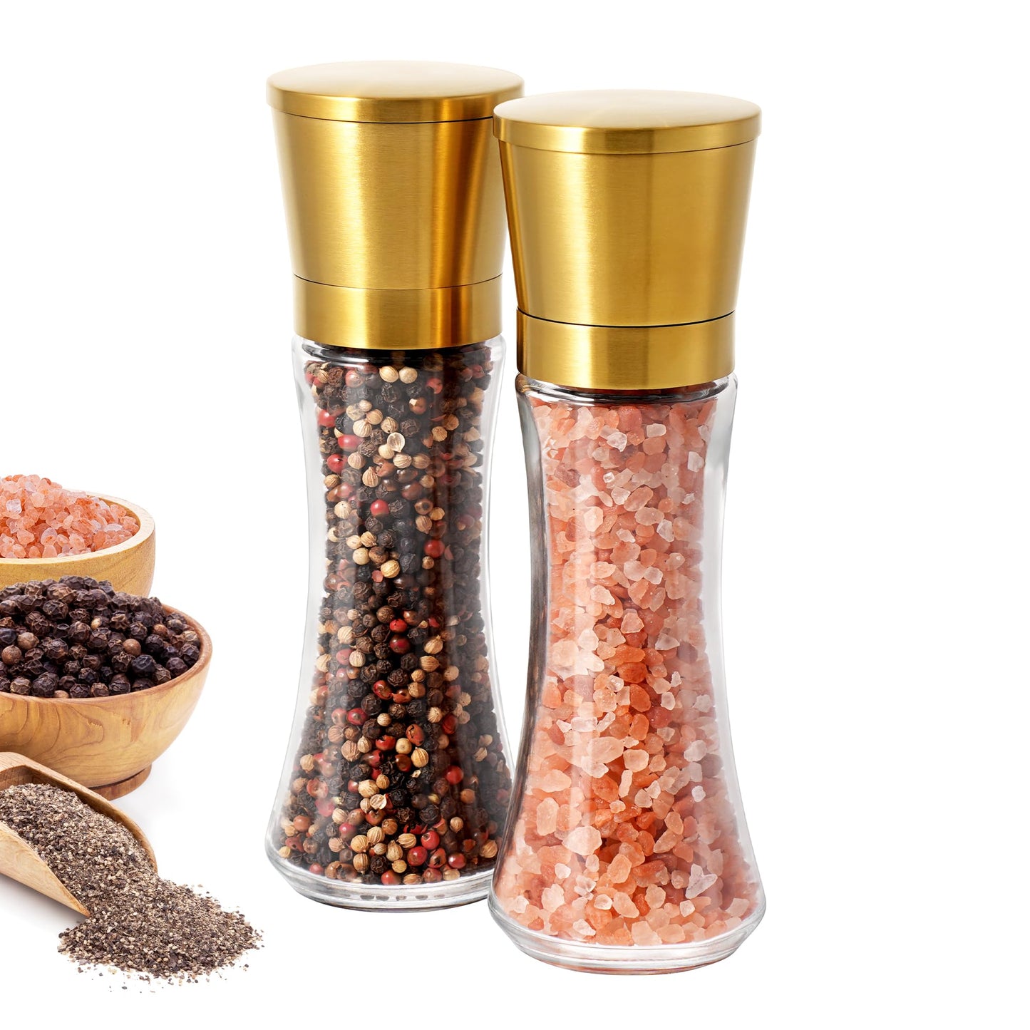 VEVOK CHEF Gold Salt and Pepper Grinder Mill Set Stainless Steel Pepper Shaker Adjustable Ceramic Coarseness Salt Grinder Black Pepper Spice Grinder Mill