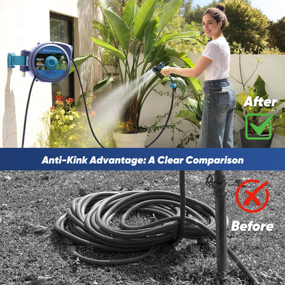 Tuzoc Retractable Garden Hose, Heavy Duty Wall-Mounted Hose Reel with 180° Swivel Bracket, Automatic Slow Return System with 10 Function Nozzle, Any Length Lock for outside Watering,Cleaning（50ft）