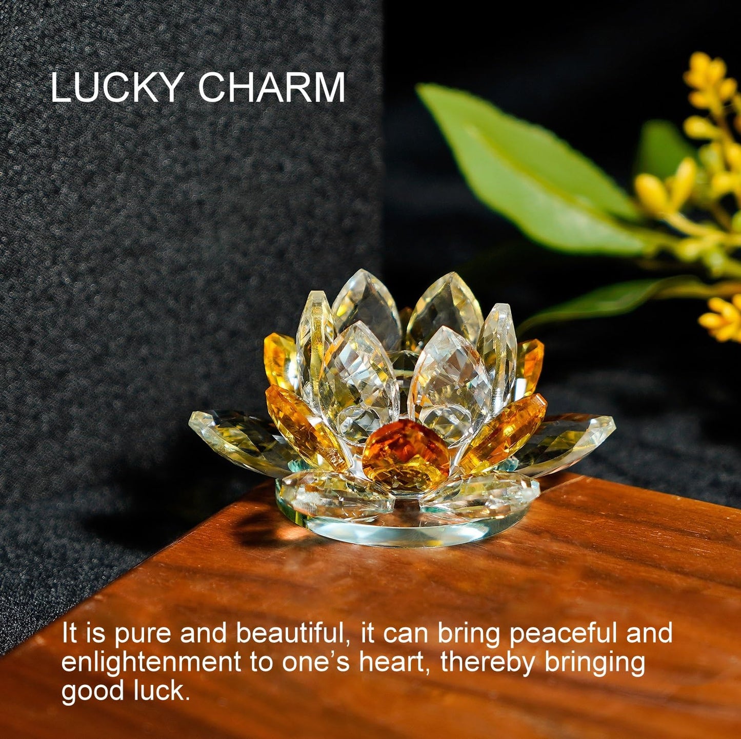 TENGFENG Crystal Lotus Flower Bicolor - Hue Reflection Glass Lotus Flower Feng Shui Home Decor Lucky Charm Crystal Figurine with Gift Box Collectible Figurines (Gold, 3.3 inches)