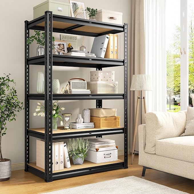 Set of 2 Storage Shelves 5 Tier Garage Shelving Heavy Duty Metal Shelving 2020LBS Adjustable Metal Shelf 59.8" H Pantry Shelf for Garage Pantry Closet Kitchen Basement 28"W x 12"D x 59.8"H,2 Pack