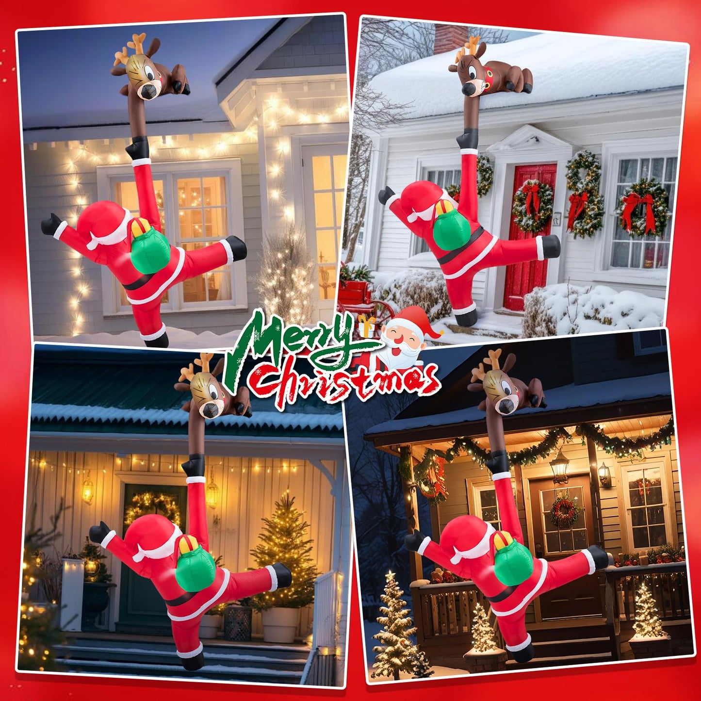 10 FT Hanging Inflatable Outdoor Decoration, Inflatable Elk and Climbing Santa Blow Up Yard Decor with Build-in LEDs, Inflatable Decorations for Outdoor Yard Garden