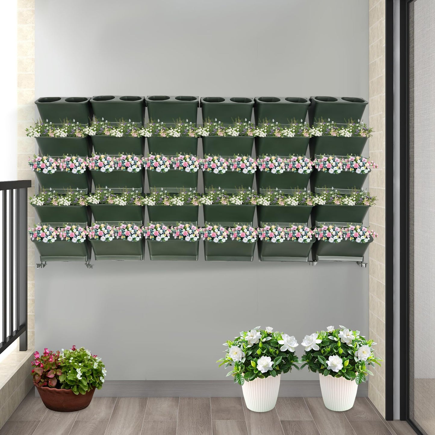 HOLMZCED 30 Pcs Wall Mounted Planter, Wall Flower Pot Holder Plastic Hanging Planter Vertical Wall Plant Container Green for Indoor Outdoor Plants