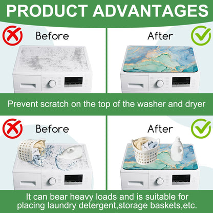 Blue and Green Fluid Marble Texture Washer and Dryer Covers For The Top, Non-slip Fast Drying Absorbent Dryer Top Protector Mat for Kitchen Laundry Room Decor,23.6"x19.7"