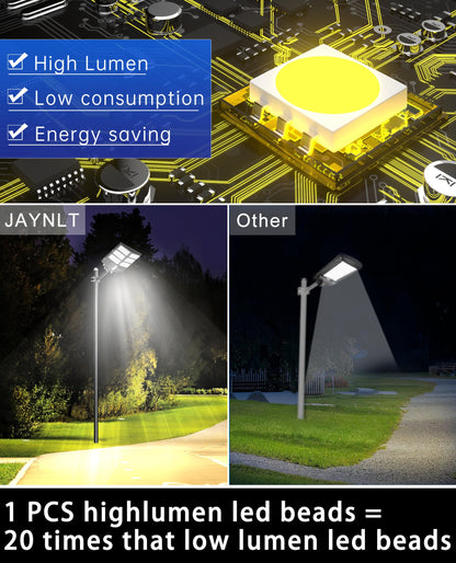 JAYNLT Y-2000W Solar Street Light, 200000LM 6500K Solar Flood Lights Outdoor Dusk to Dawn, 6500K IP67 Waterproof Parking lot Light Outdoor with Motion Sensor and Remote Control for Garage, Road